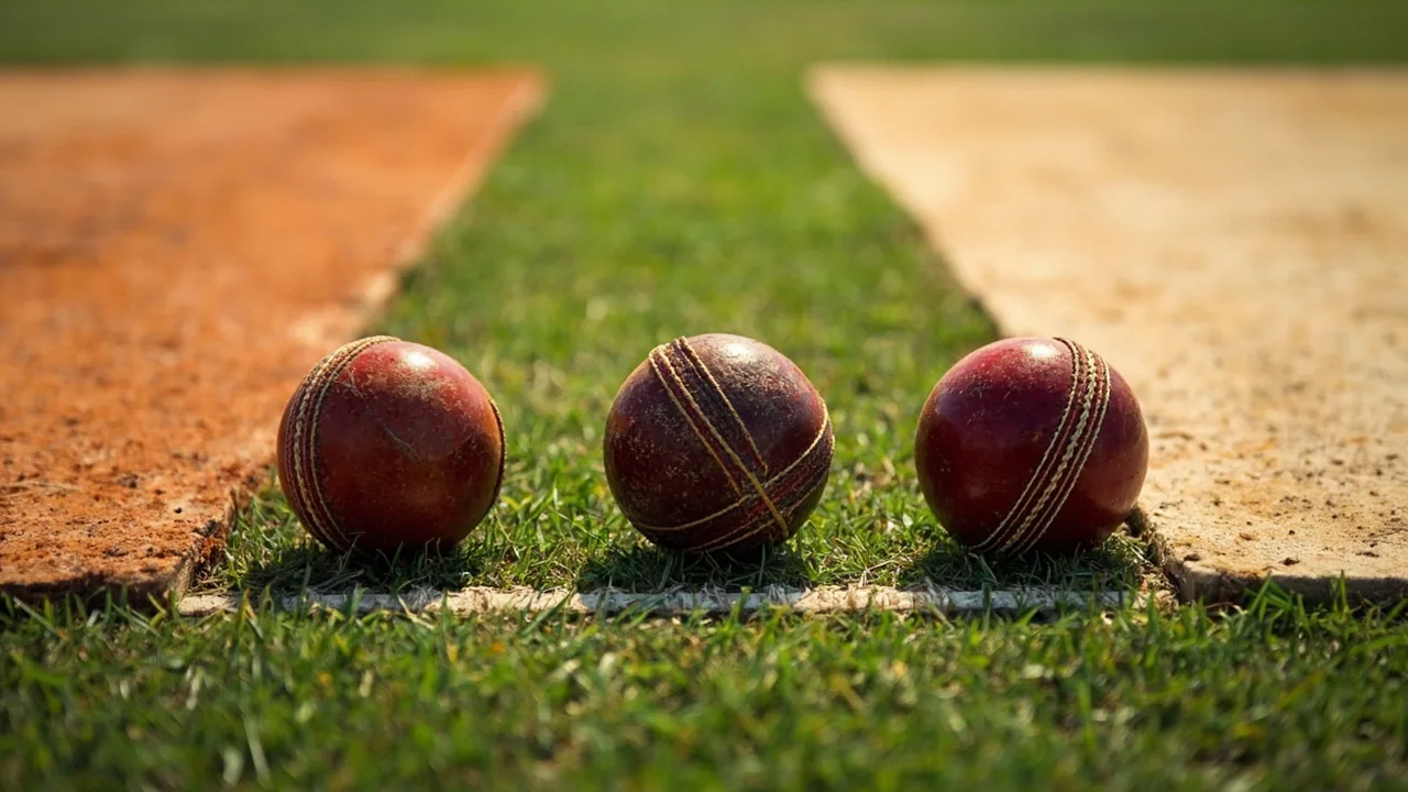 A wide editorial shot of an Indian cricket stadium during a T20 afternoon match with the pitch at centre